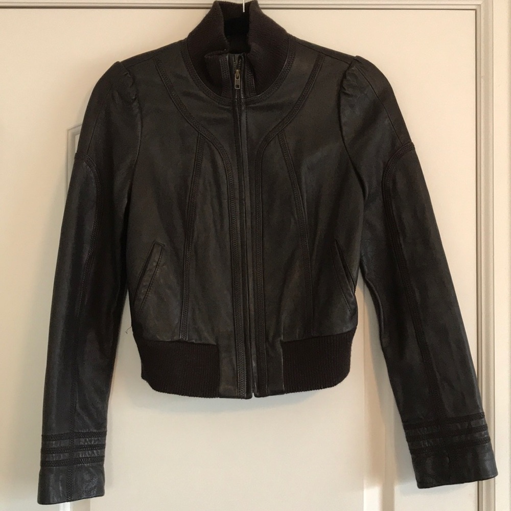 Dark brown Hinge bomber leather jacket